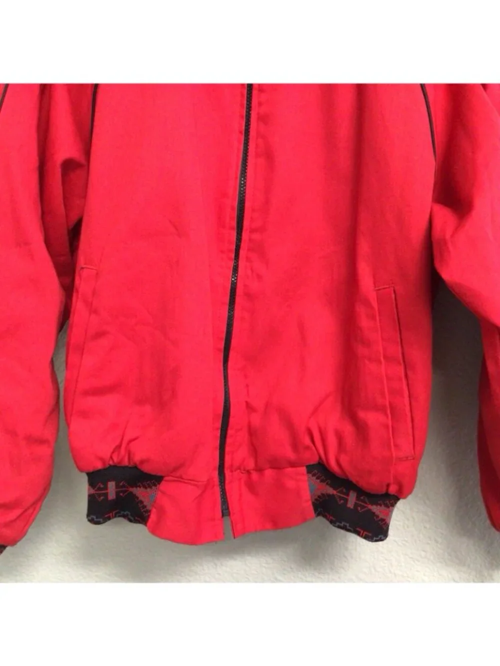 Vintage Western Canvas Red Aztec Work Blanket Lined Jacket Large Clark County